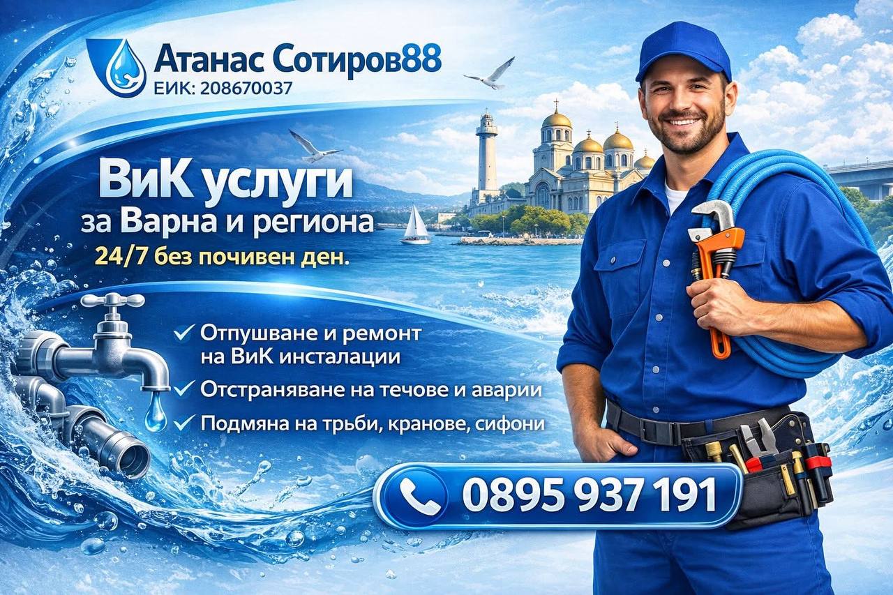 Атанас Сотиров 88 — ВиК услуги за Варна и региона, 24/7 без почивен ден · 0895 937 191